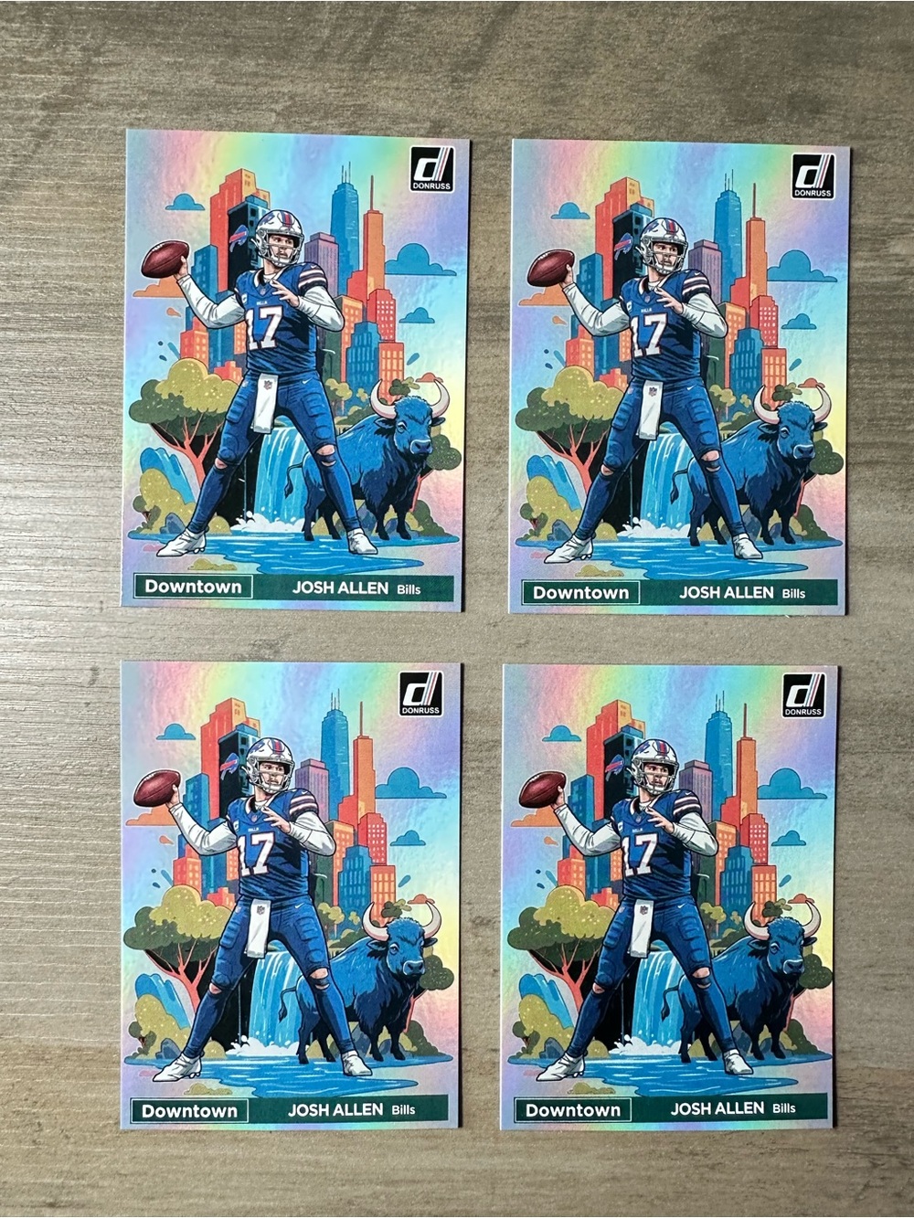 Josh Allen Lot of (4) 2024 Panini Downtown #2 Novelty Football Cards.